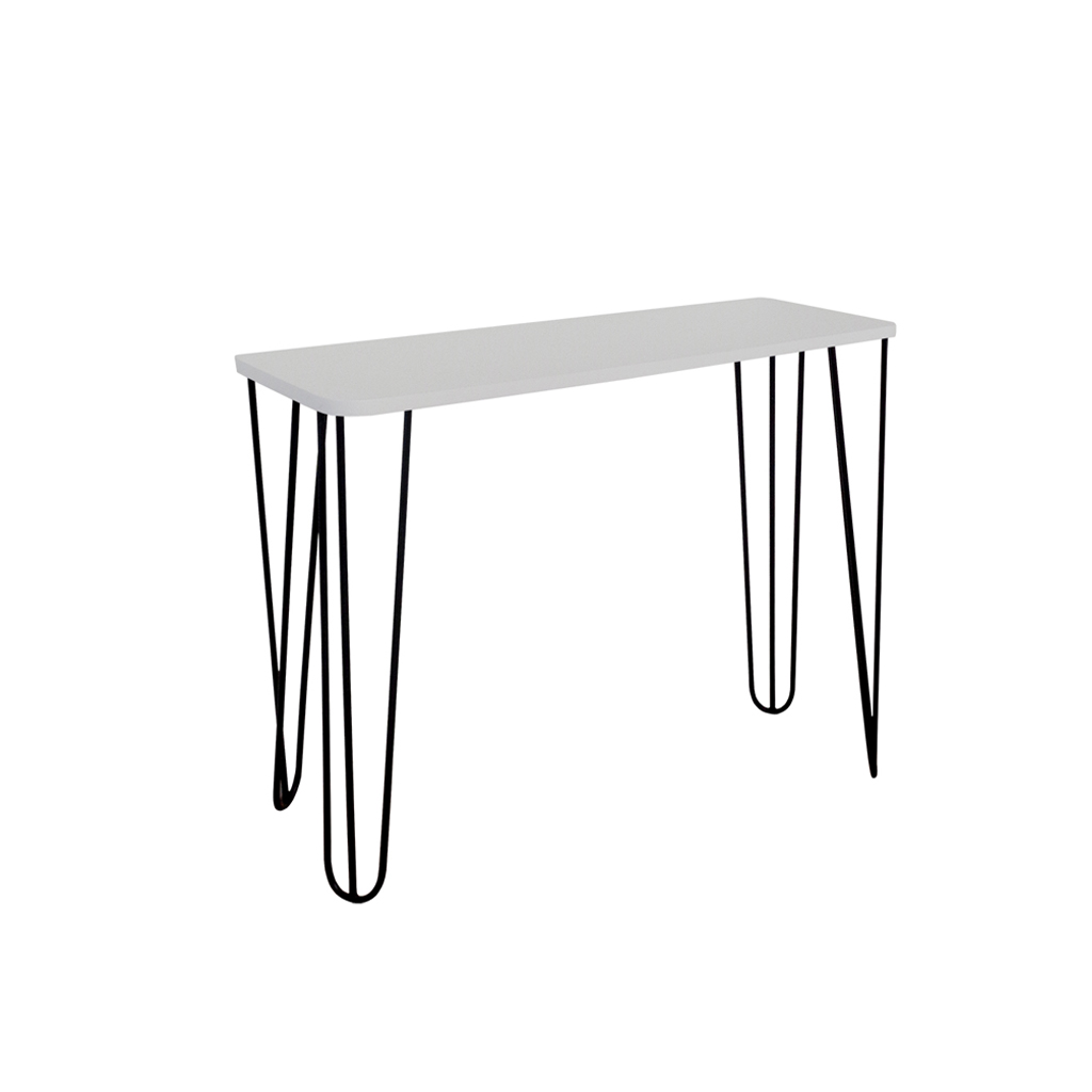 Aparador Tampo Console Pés Hairpin Legs Estilo Industrial Off White Laca