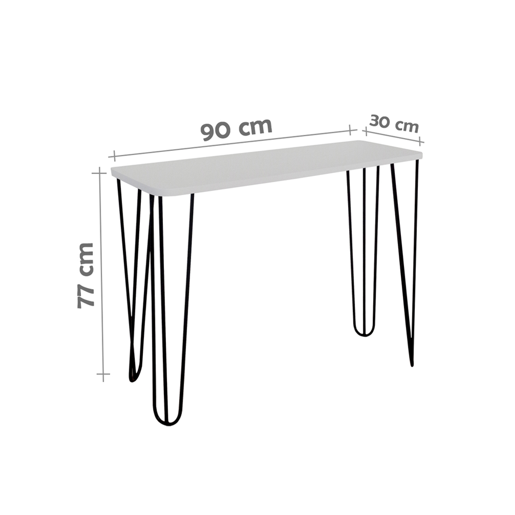 Aparador Tampo Console Pés Hairpin Legs Estilo Industrial Off White Laca