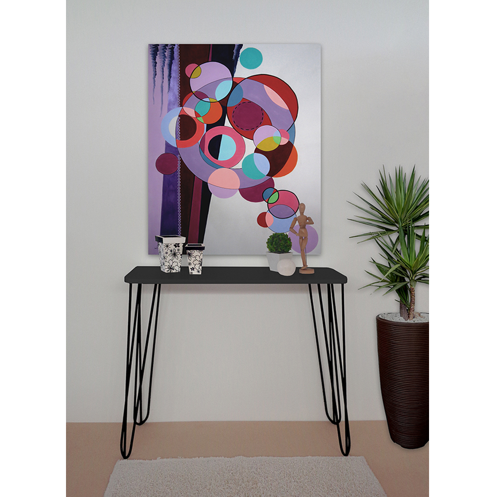Aparador Tampo Console Pés Hairpin Legs Estilo Industrial Preto Laca