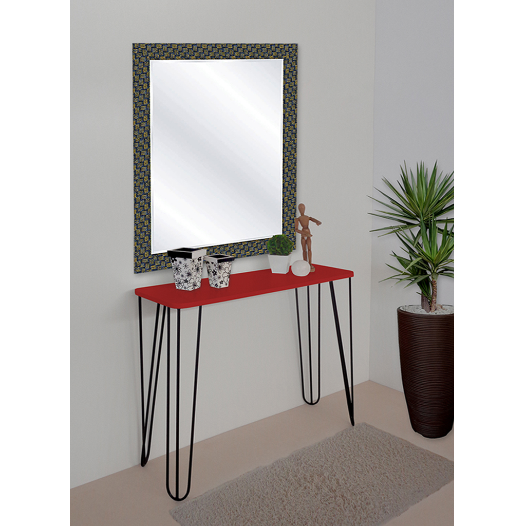 Aparador Tampo Console Pés Hairpin Legs Estilo Industrial Vermelho Laca