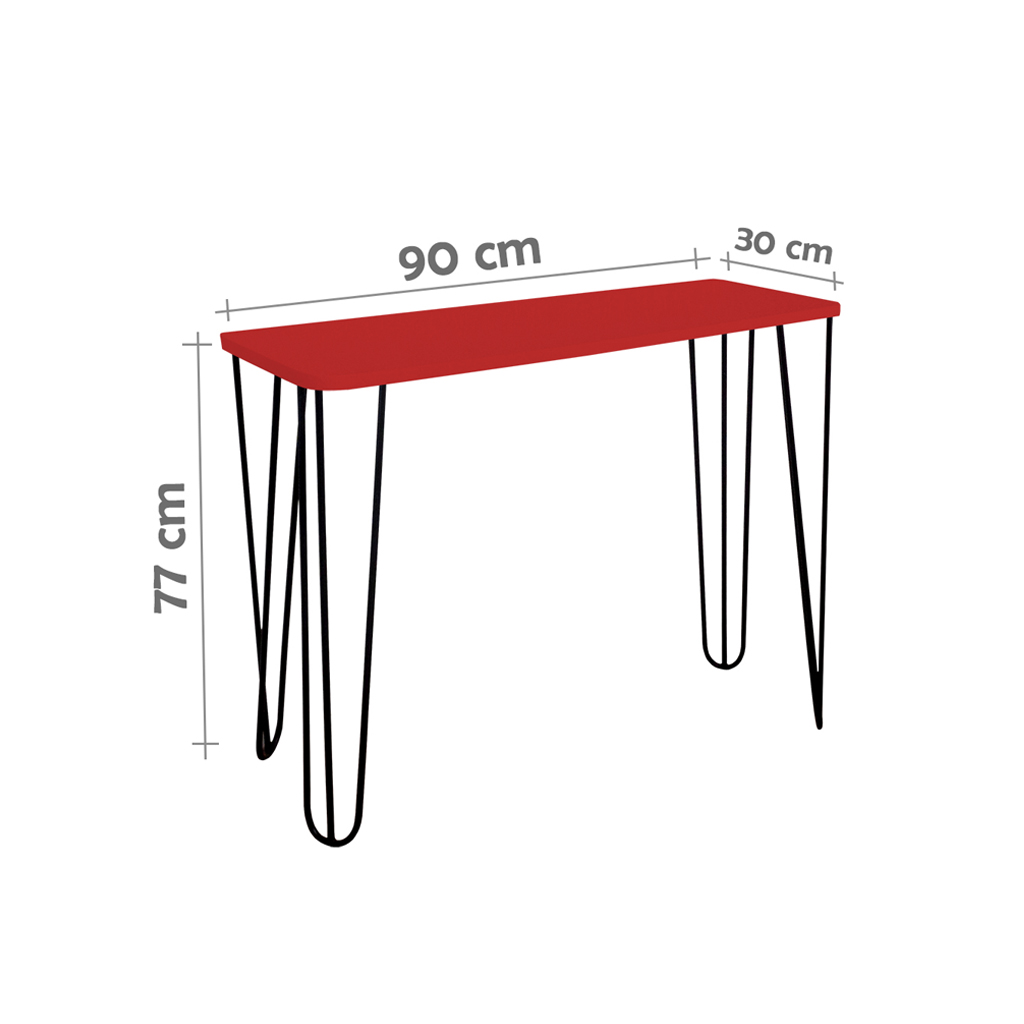 Aparador Tampo Console Pés Hairpin Legs Estilo Industrial Vermelho Laca