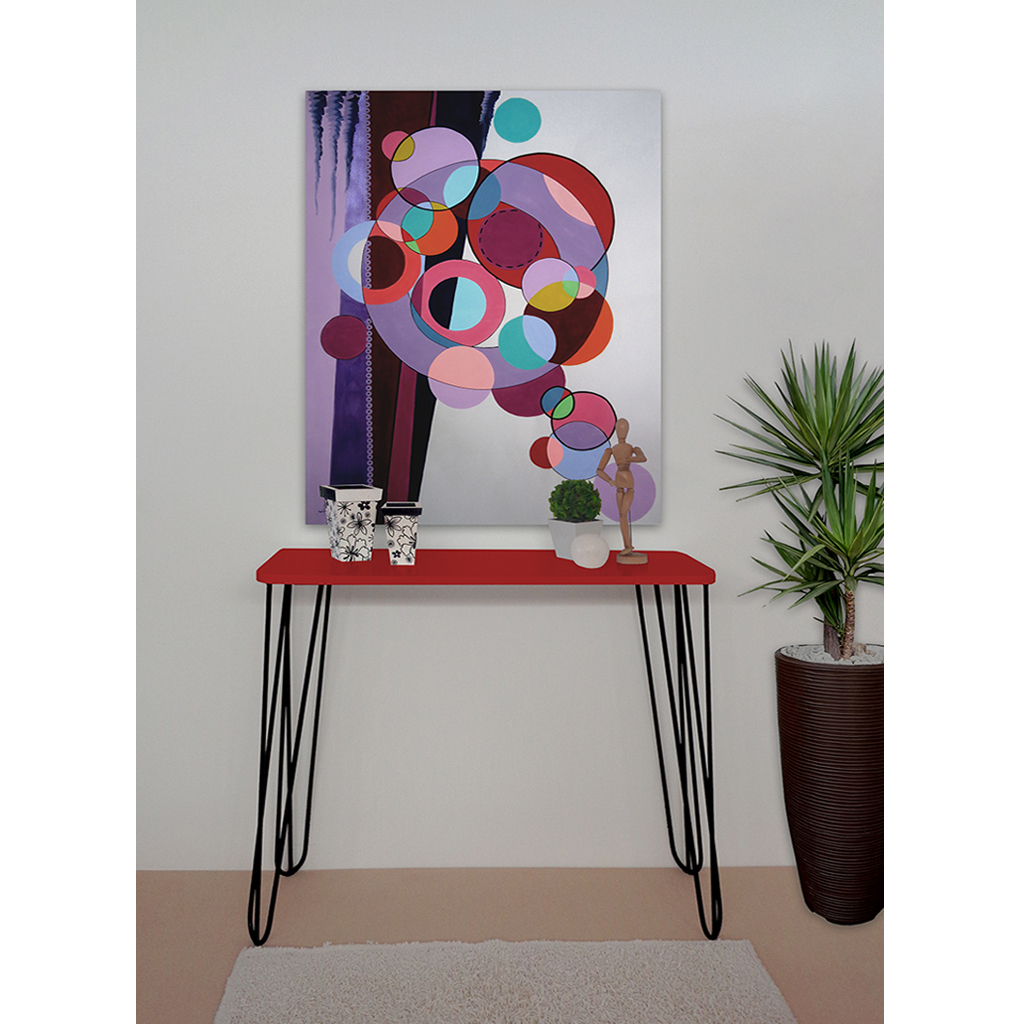 Aparador Tampo Console Pés Hairpin Legs Estilo Industrial Vermelho Laca