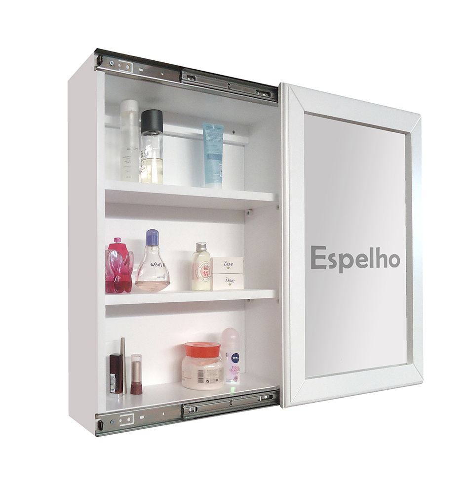 Armário Aéreo para Banheiro com Espelho Espelheira Branco Laca