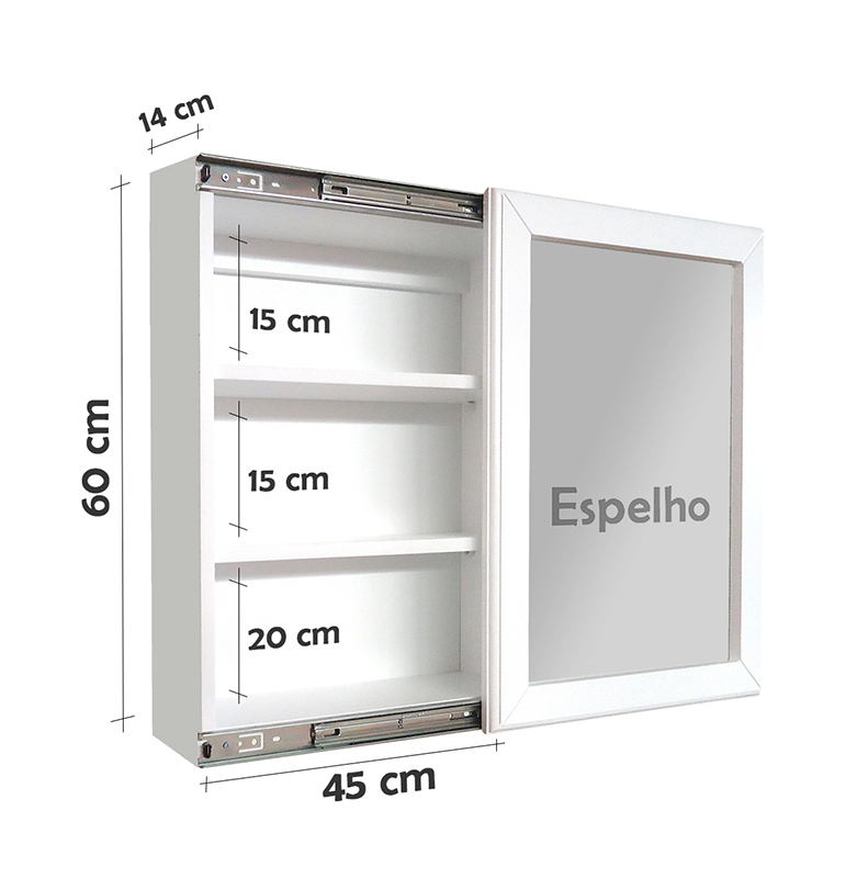 Armário Aéreo para Banheiro com Espelho Espelheira Branco Laca