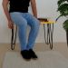 Banco Namoradeira Tampo Pés Hairpin Legs Estilo Industrial Amarelo Laca