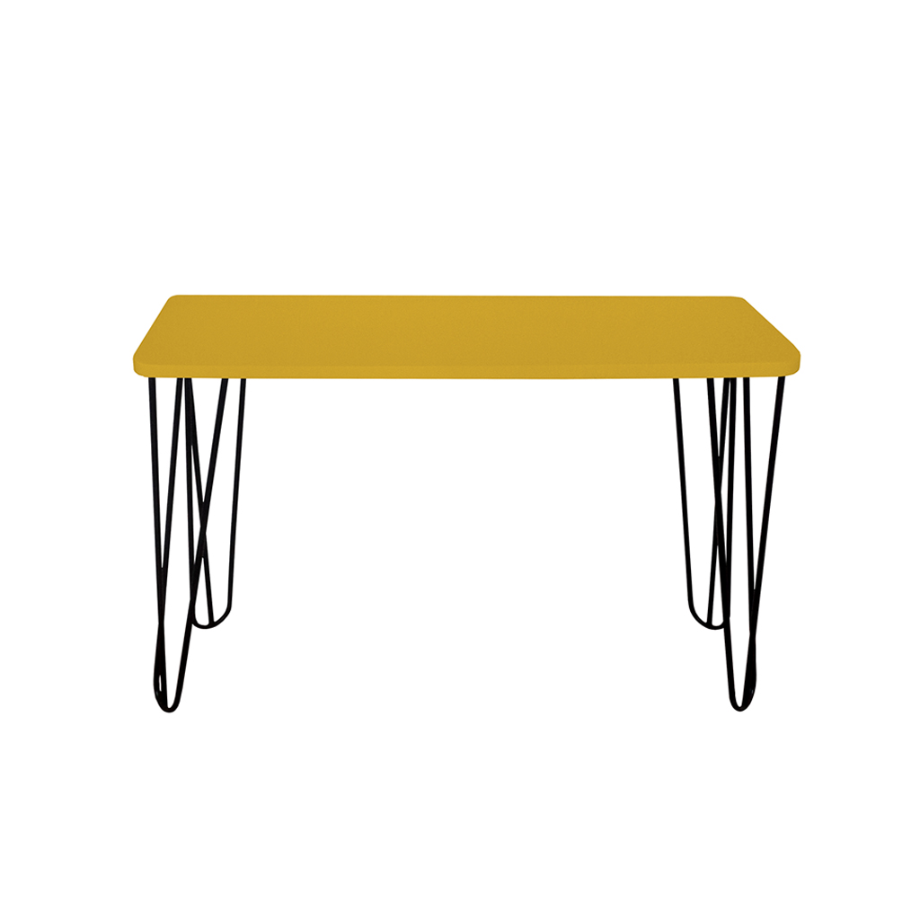 Banco Namoradeira Tampo Pés Hairpin Legs Estilo Industrial Amarelo Laca