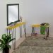 Banco Namoradeira Tampo Pés Hairpin Legs Estilo Industrial Amarelo Laca
