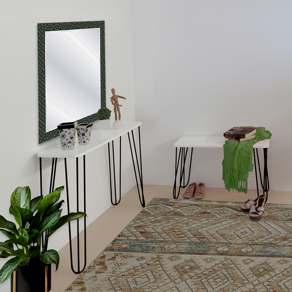 Banco Namoradeira Tampo Pés Hairpin Legs Estilo Industrial Branco Laca