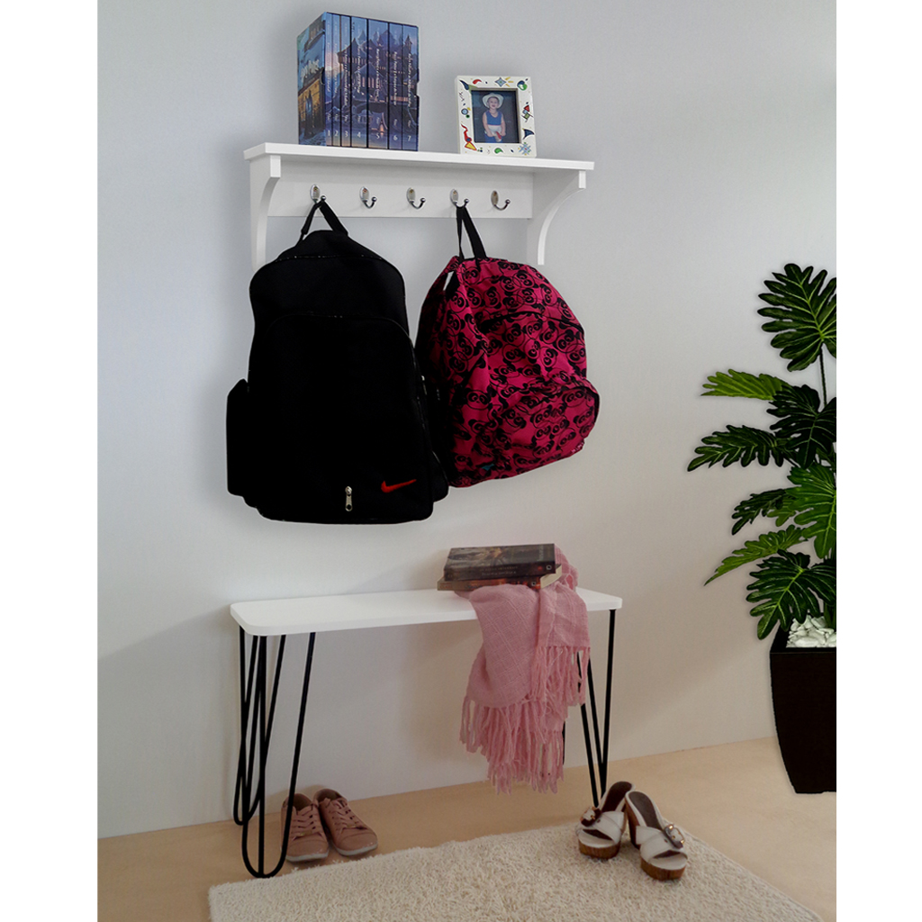 Banco Namoradeira Tampo Pés Hairpin Legs Estilo Industrial Branco Laca