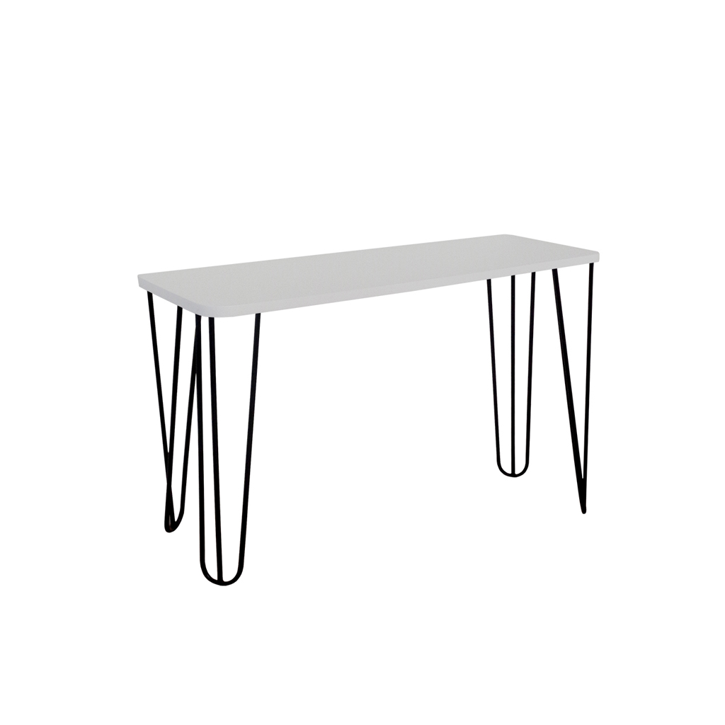 Banco Namoradeira Tampo Pés Hairpin Legs Estilo Industrial Off White Laca