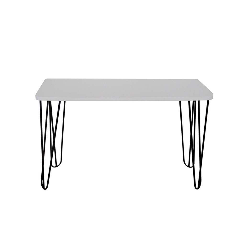 Banco Namoradeira Tampo Pés Hairpin Legs Estilo Industrial Off White Laca