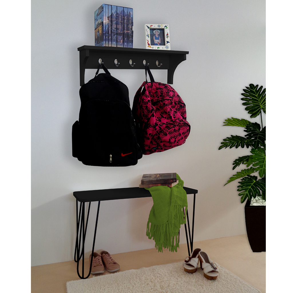 Banco Namoradeira Tampo Pés Hairpin Legs Estilo Industrial Preto Laca