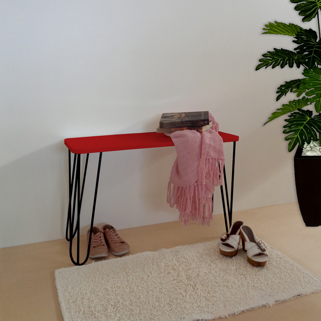 Banco Namoradeira Tampo Pés Hairpin Legs Estilo Industrial Vermelho Laca