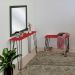 Banco Namoradeira Tampo Pés Hairpin Legs Estilo Industrial Vermelho Laca