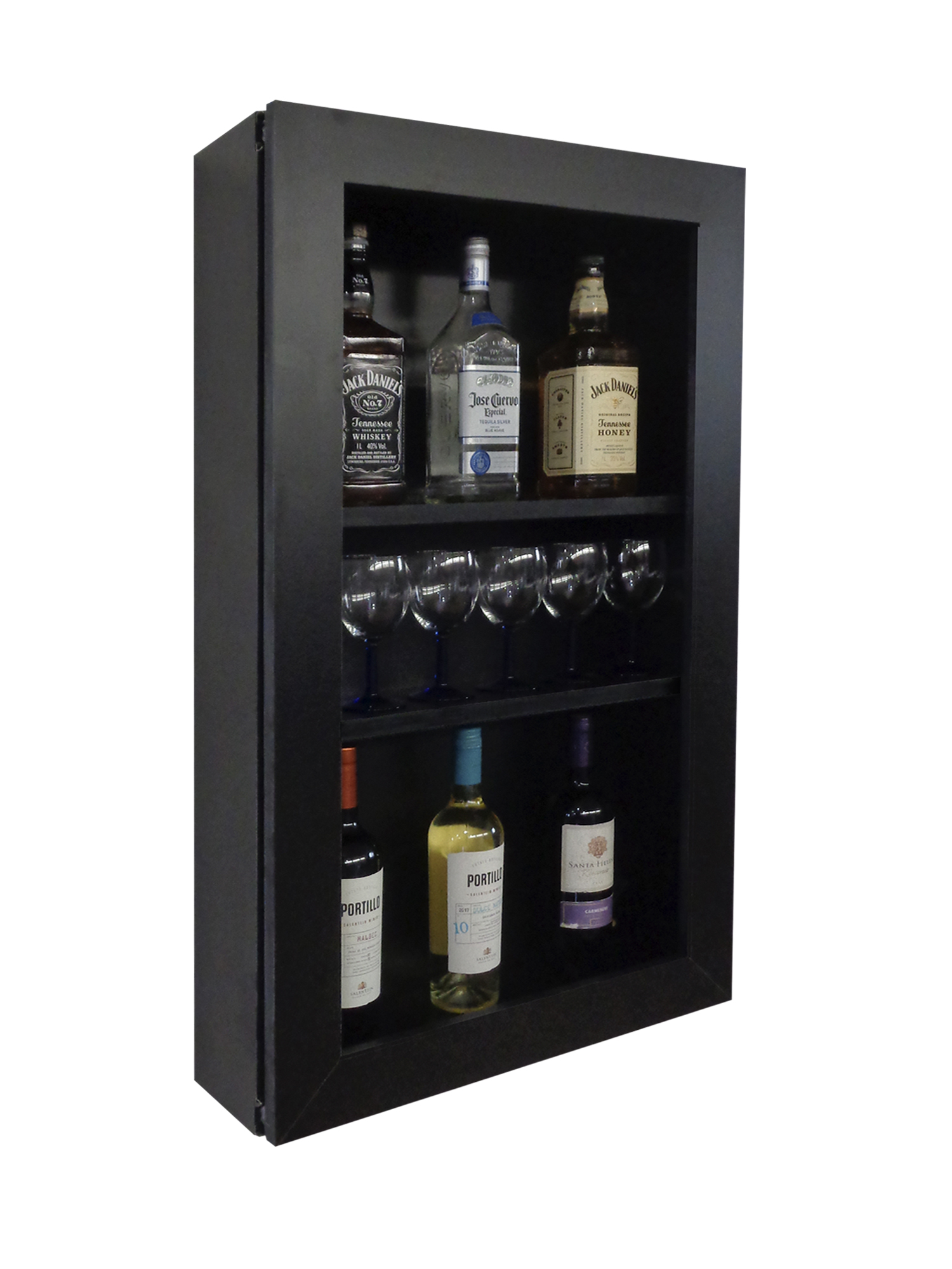 Bar Adega Peq Cristaleira Suspenso de Parede para Sala Estar ou Jantar Preto