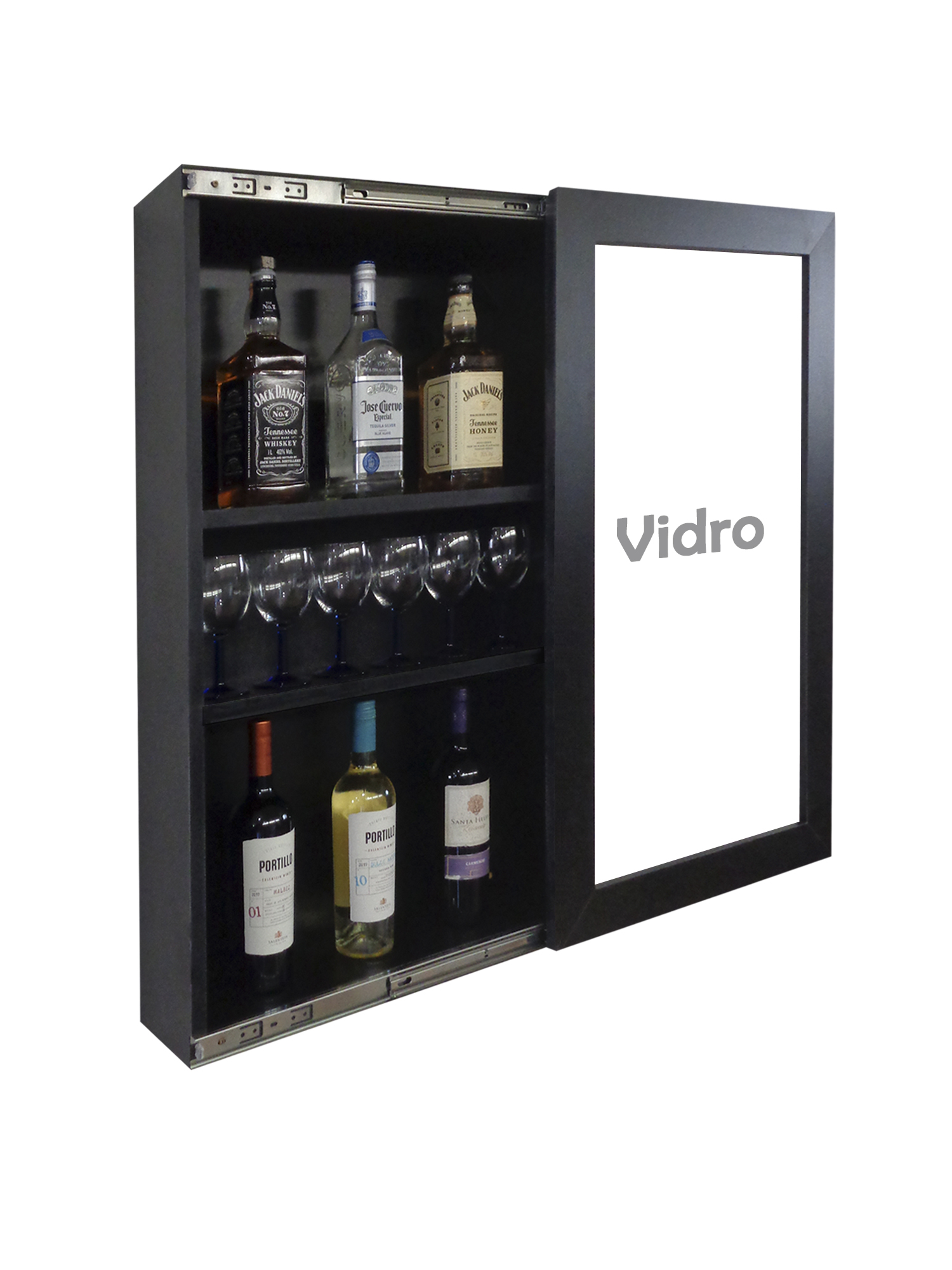 Bar Adega Peq Cristaleira Suspenso de Parede para Sala Estar ou Jantar Preto