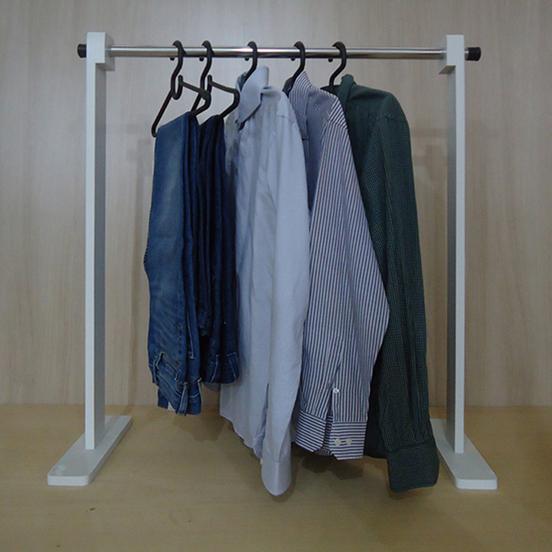 Cabideiro Simples De Piso Chão Arara Camiseiro Desmontável Branco Laca