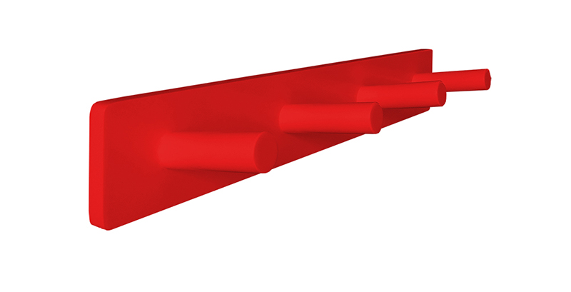 Cabideiro de Parede Porta Bolsas Mochilas Tolhas Pinos Vermelho Laca