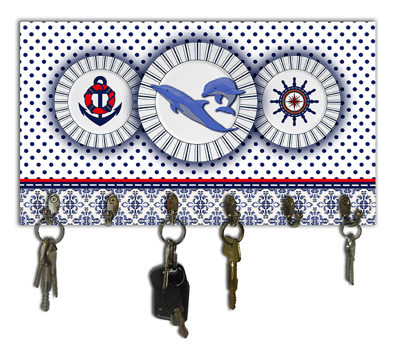 Cabideiro de Parede Porta Chaves Toalhas Linha Náutica Marinheiro - Mar 2