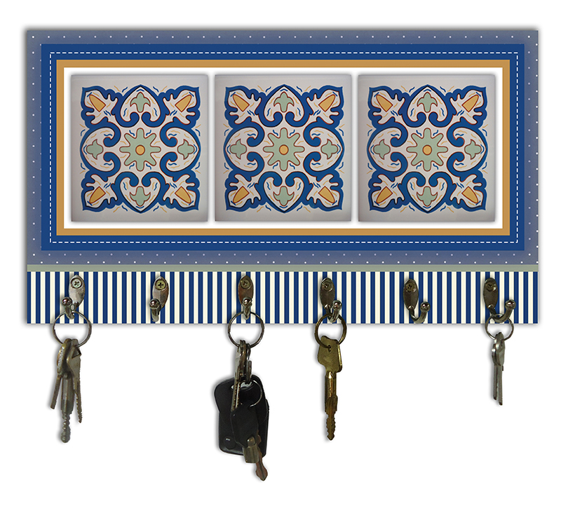Cabideiro de Parede Porta Colar Chaves Cintos Toalhas - Azulejo Azul