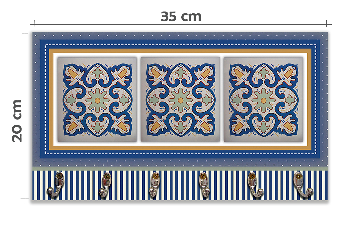 Cabideiro de Parede Porta Colar Chaves Cintos Toalhas - Azulejo Azul