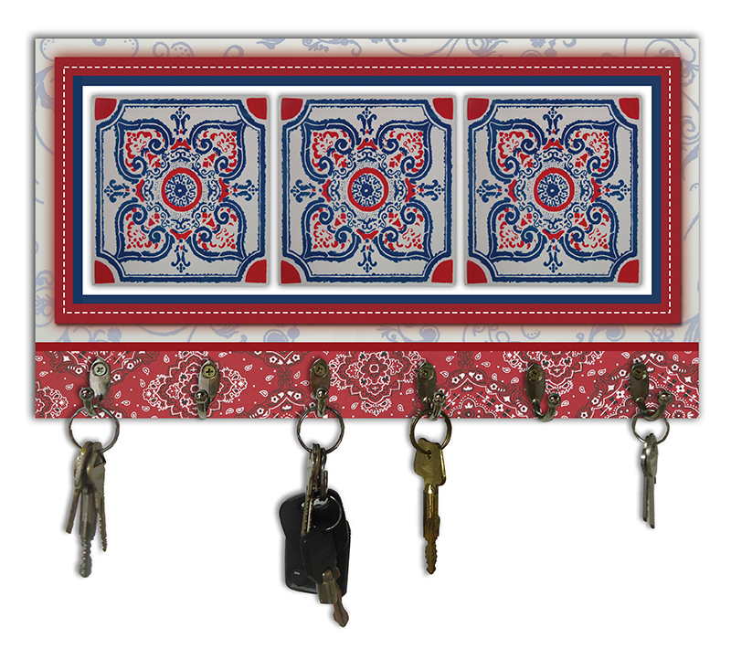 Cabideiro de Parede Porta Colar Chaves Cintos Toalhas - Azulejo Vermelho