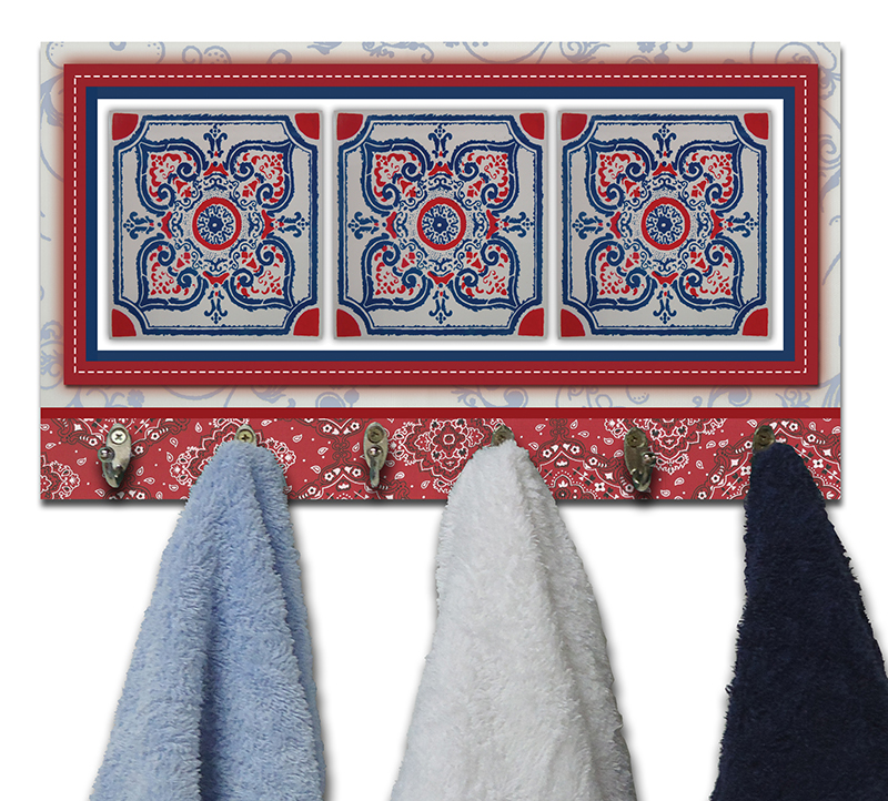 Cabideiro de Parede Porta Colar Chaves Cintos Toalhas - Azulejo Vermelho
