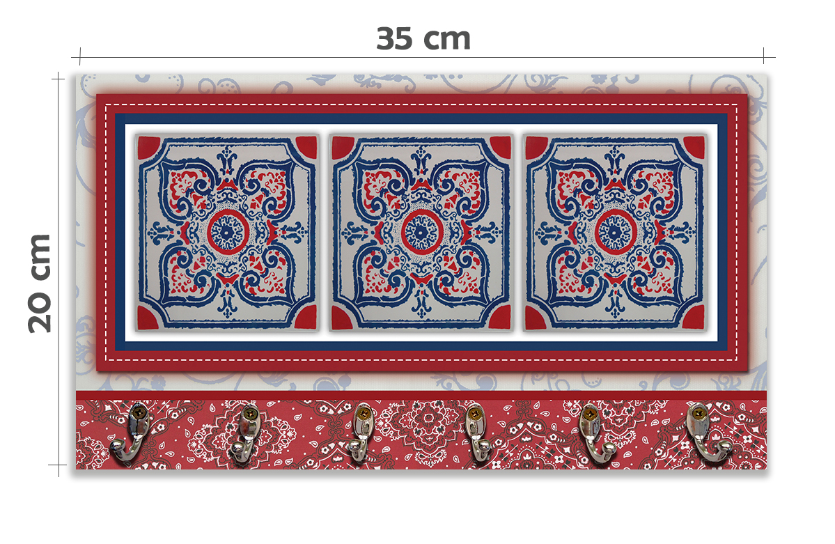 Cabideiro de Parede Porta Colar Chaves Cintos Toalhas - Azulejo Vermelho