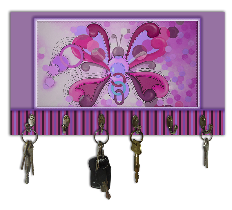 Cabideiro de Parede Porta Colar Chaves Cintos Toalhas - Borboleta Rosa