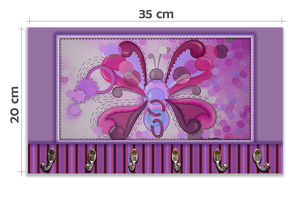 Cabideiro de Parede Porta Colar Chaves Cintos Toalhas - Borboleta Rosa