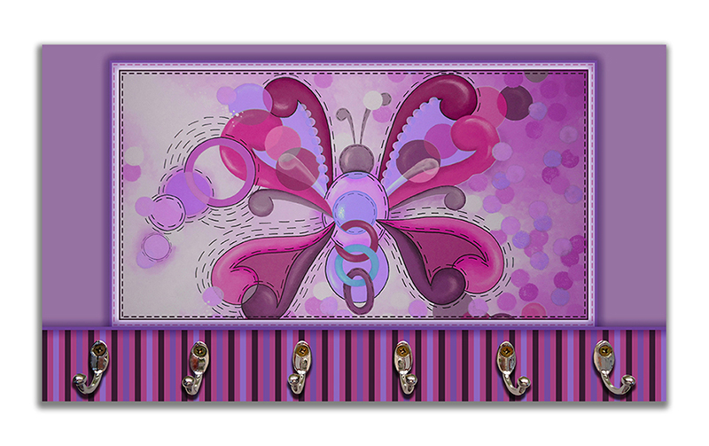 Cabideiro de Parede Porta Colar Chaves Cintos Toalhas - Borboleta Rosa