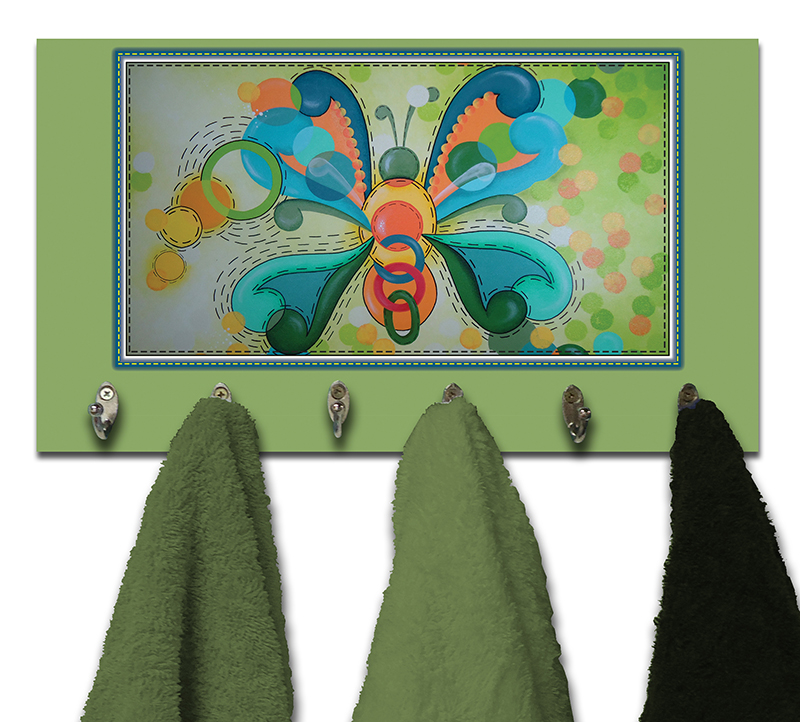 Cabideiro de Parede Porta Colar Chaves Cintos Toalhas - Borboleta verde