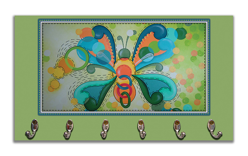 Cabideiro de Parede Porta Colar Chaves Cintos Toalhas - Borboleta verde