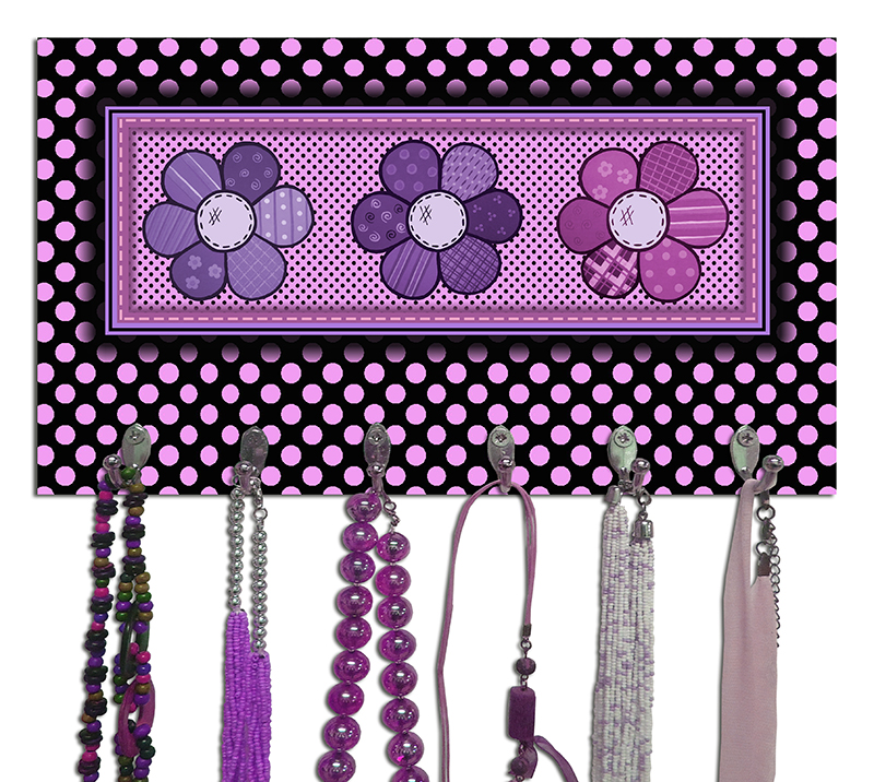 Cabideiro de Parede Porta Colar Chaves Cintos Toalhas - Flores