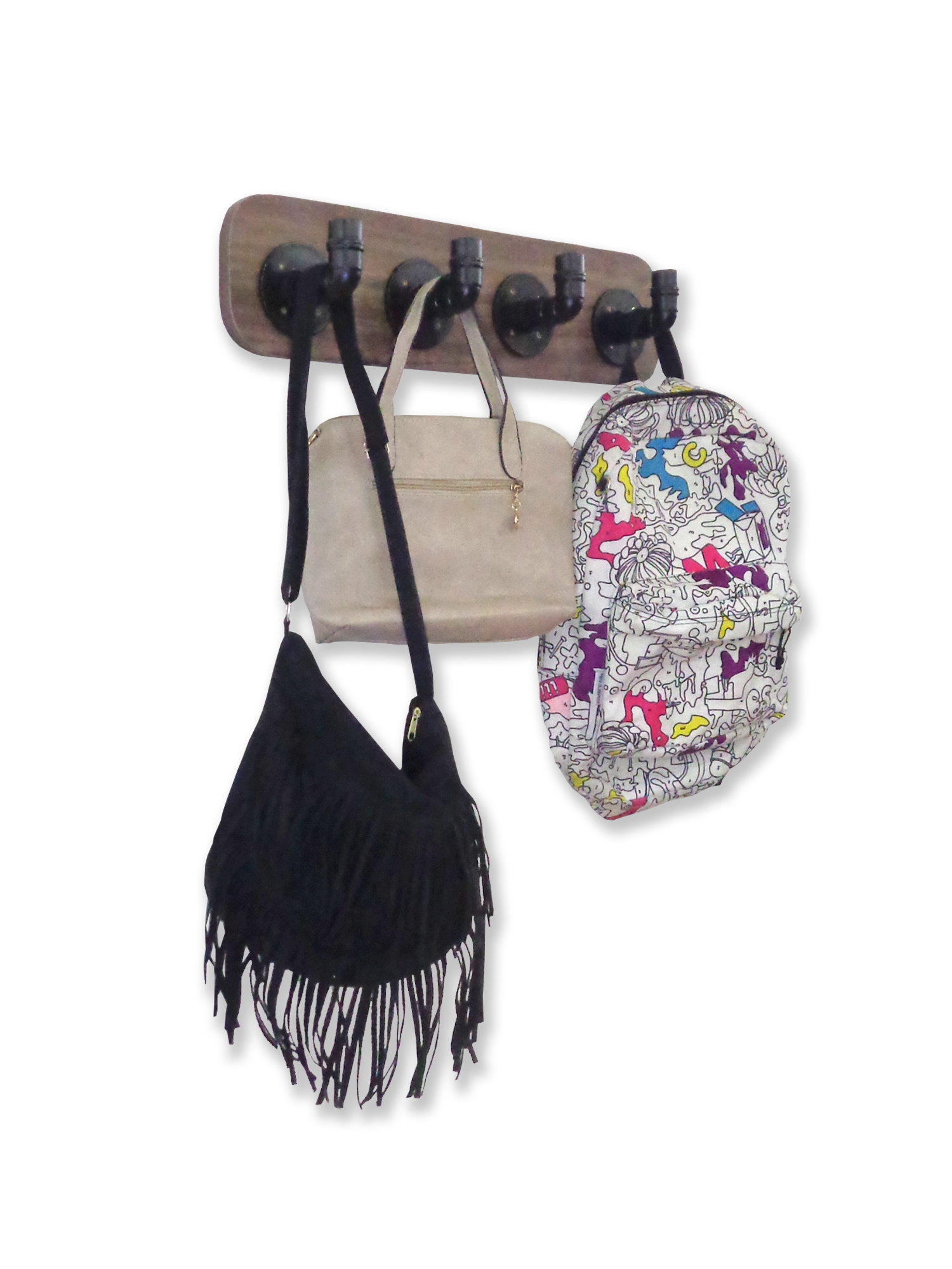 Cabideiro de Parede Porta Toalhas Mochilas Bolsas Suporte Gancho Banheiro Quarto Estilo Industrial - Preto