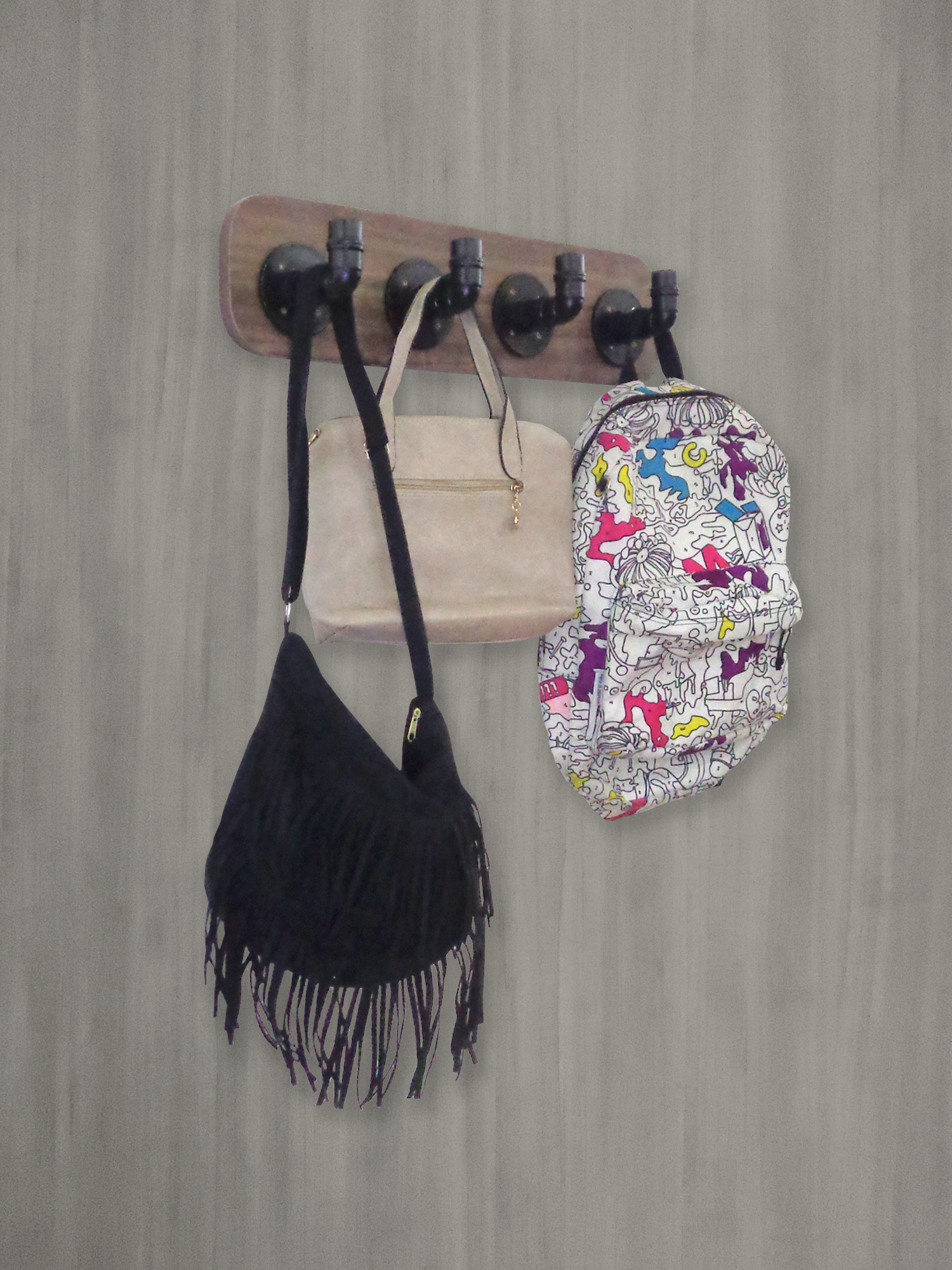 Cabideiro de Parede Porta Toalhas Mochilas Bolsas Suporte Gancho Banheiro Quarto Estilo Industrial - Preto