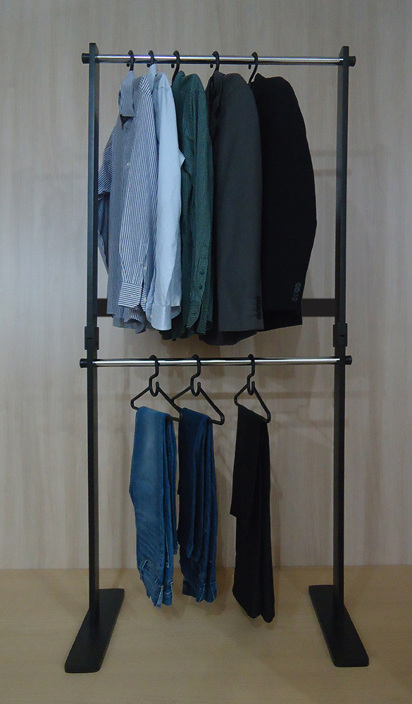 Cabideiro de Piso Duplo Arara Camiseiro Desmontável Preto Laca