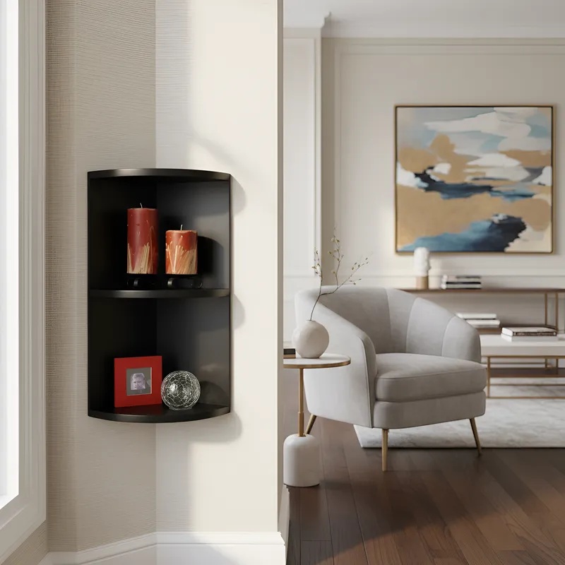 Cantoneira Nicho Prateleira de Canto Suspenso Multiuso Cozinha - Preto Laca