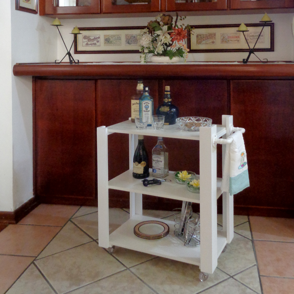 Carrinho Bar Adega Mesa Auxiliar de Apoio Churrasqueira Cozinha Sala Multiuso Branco