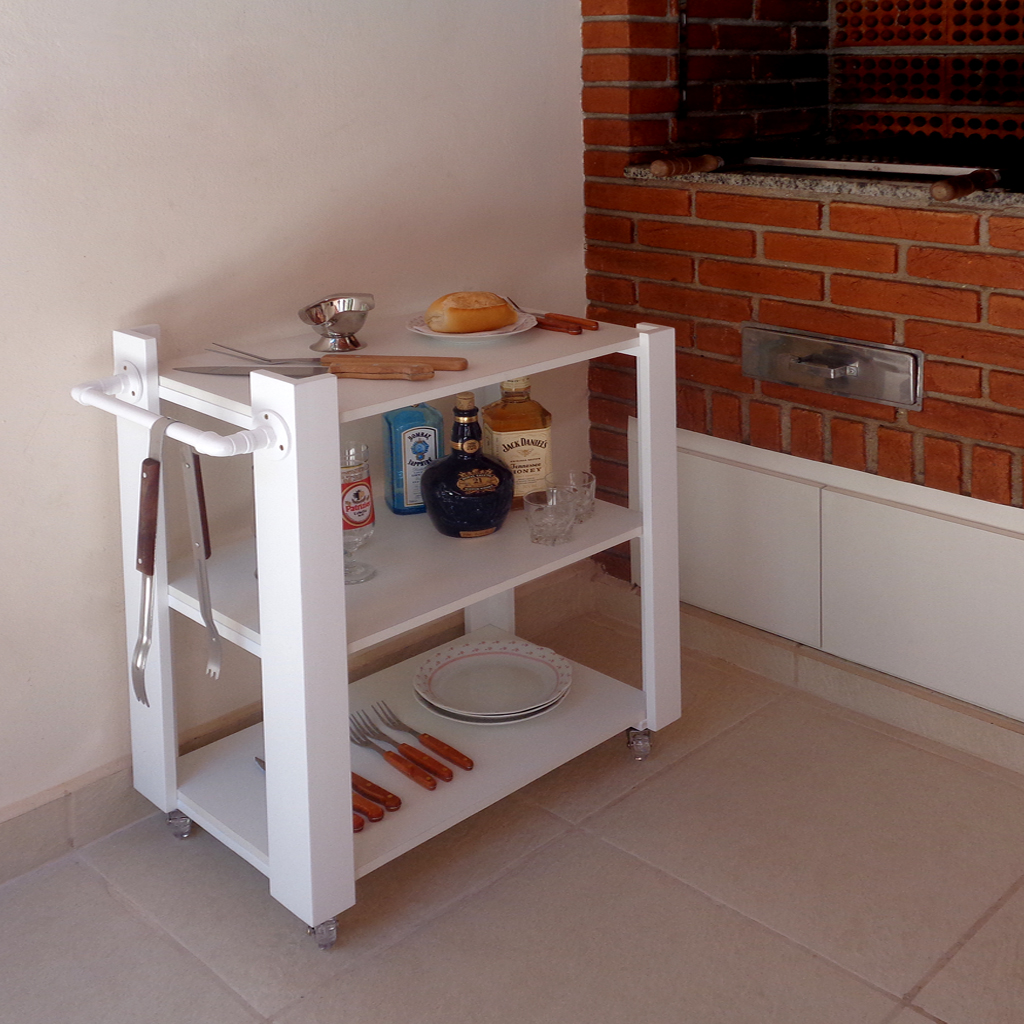Carrinho Bar Adega Mesa Auxiliar de Apoio Churrasqueira Cozinha Sala Multiuso Branco