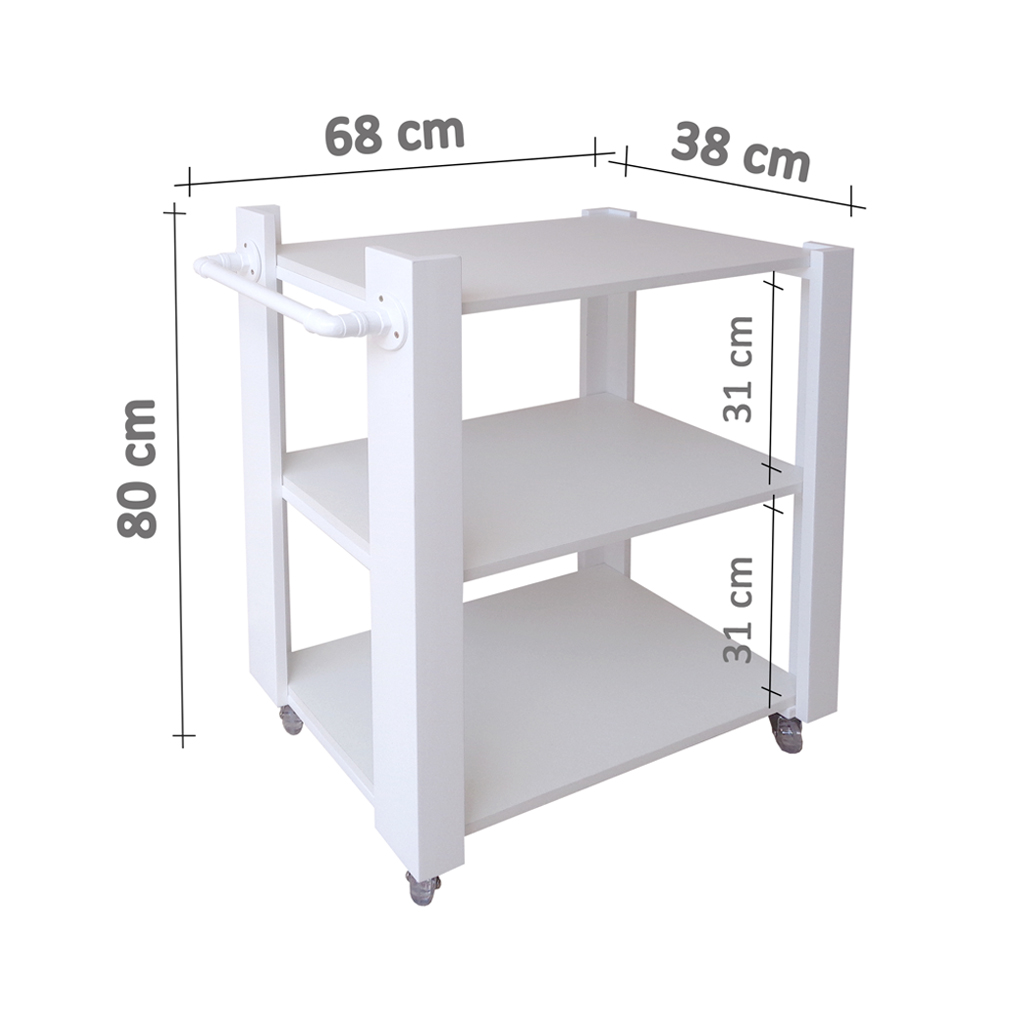 Carrinho Bar Adega Mesa Auxiliar de Apoio Churrasqueira Cozinha Sala Multiuso Branco