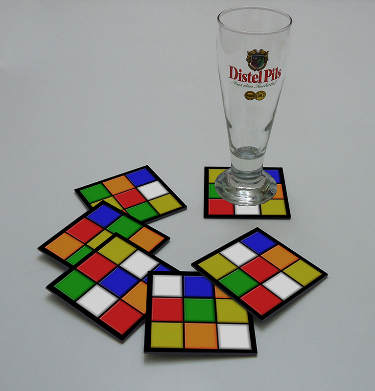 Conjunto Jogo Porta Copos com 6 unidades (2 em 1) com Imã - Cubo Mágico