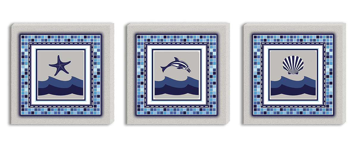 Conjunto Kit com 3 Quadros Náuticos Decorativos Linha Náutica Marinheiro - Mar 1