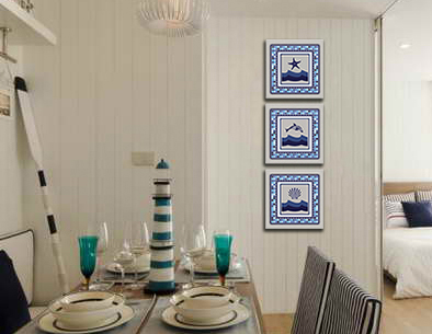 Conjunto Kit com 3 Quadros Náuticos Decorativos Linha Náutica Marinheiro - Mar 1