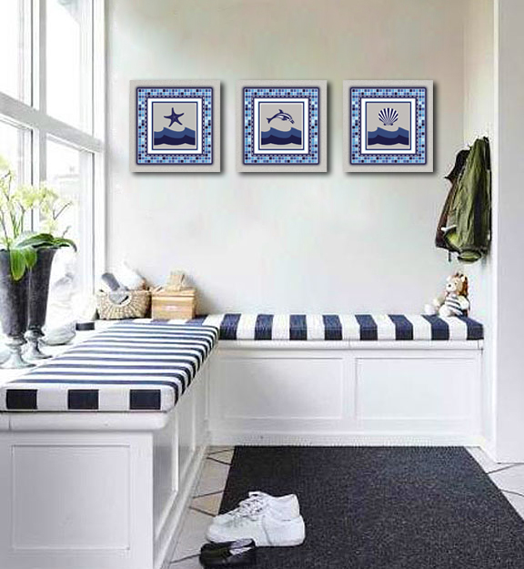Conjunto Kit com 3 Quadros Náuticos Decorativos Linha Náutica Marinheiro - Mar 1
