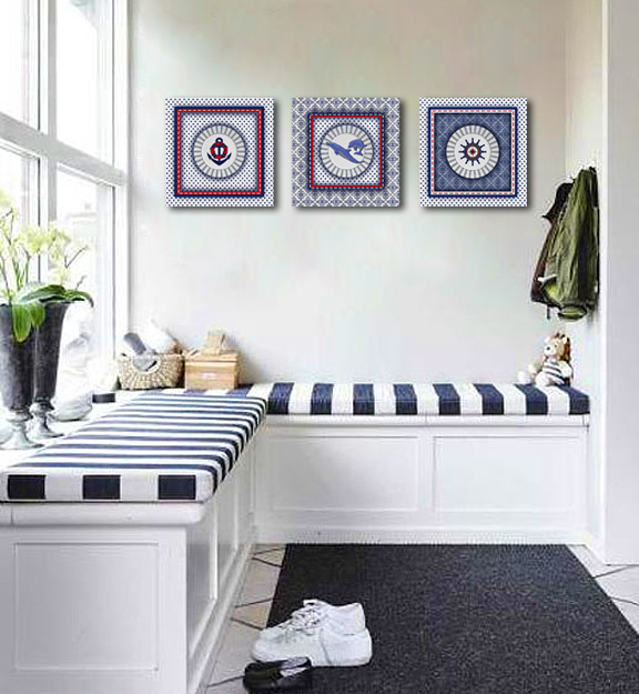 Conjunto Kit com 3 Quadros Náuticos Decorativos Linha Náutica Marinheiro - Mar 2