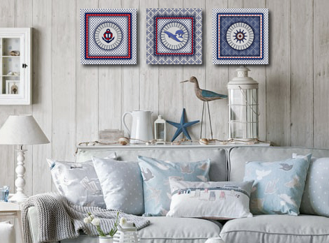 Conjunto Kit com 3 Quadros Náuticos Decorativos Linha Náutica Marinheiro - Mar 2