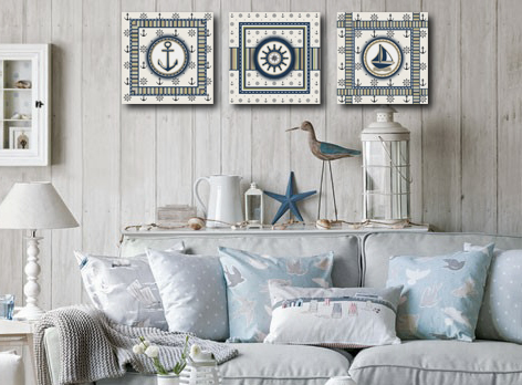 Conjunto Kit com 3 Quadros Náuticos Decorativos Linha Náutica Marinheiro - Mar 3