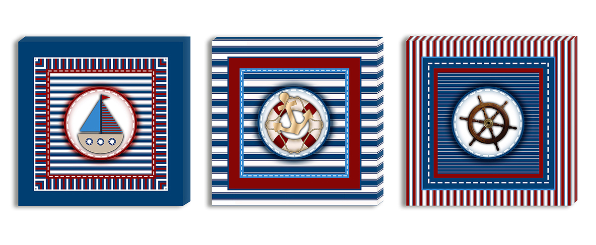Conjunto Kit com 3 Quadros Náuticos Decorativos Linha Náutica Marinheiro - Mar 4