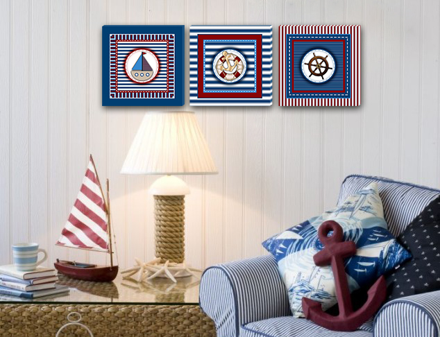 Conjunto Kit com 3 Quadros Náuticos Decorativos Linha Náutica Marinheiro - Mar 4